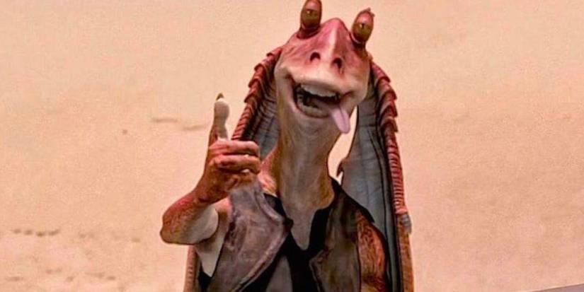 Jar Jar Binks gives a thumbs up in Star Wars Episode I The Phantom Menace