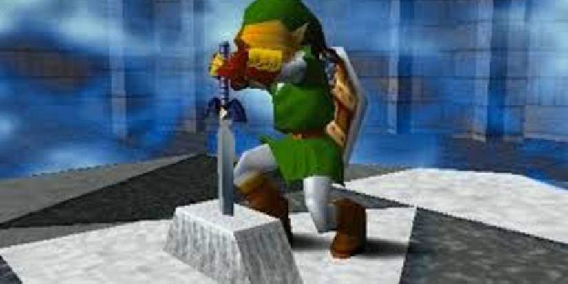 Legend of Zelda Ocarina of Time The Master Sword with Link pulling it out