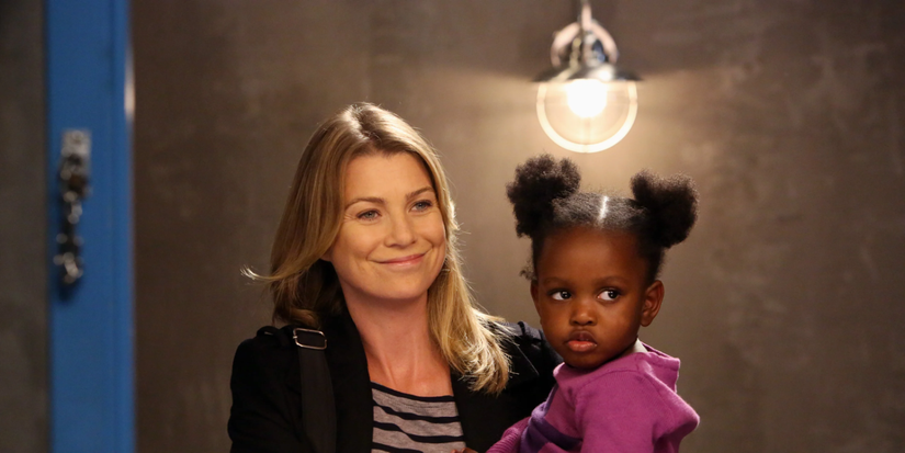 Meredith holding Zola as a baby
