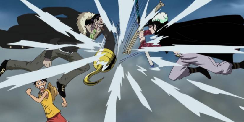 Crocodile clashed with Dracule Mihawk during One Piece's Summit War.