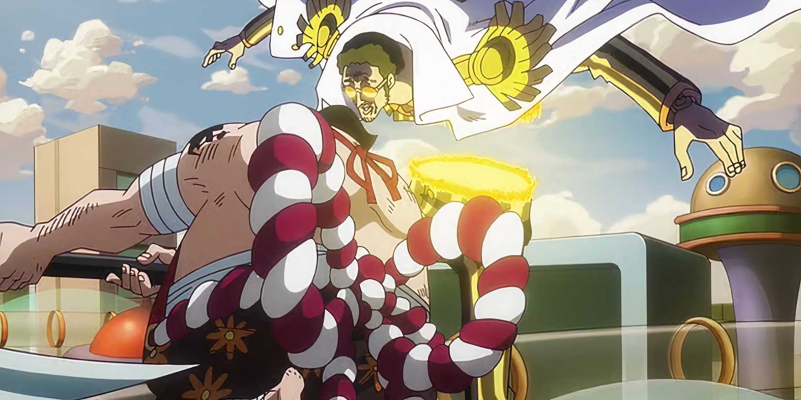 Sentomaru chops Admiral Kizaru in half with an axe in One Piece Episode 1125