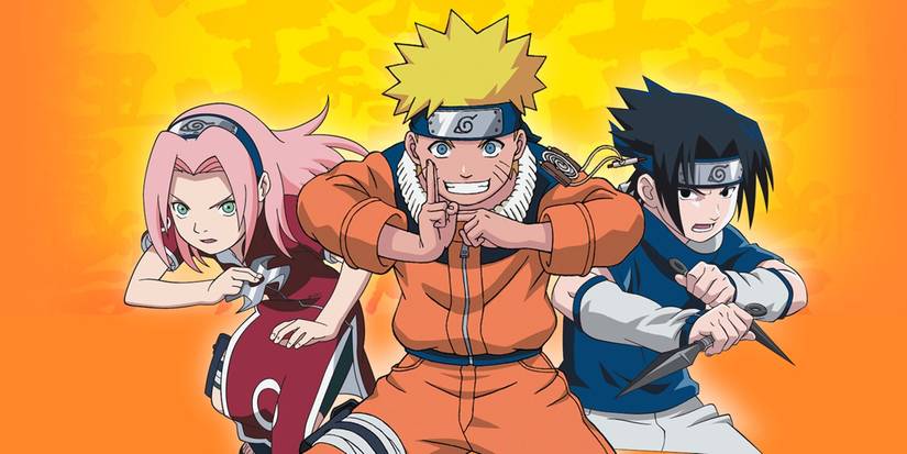 Naruto anime's Team 7 - Sakura, Naruto and Sasuke are posing side by side