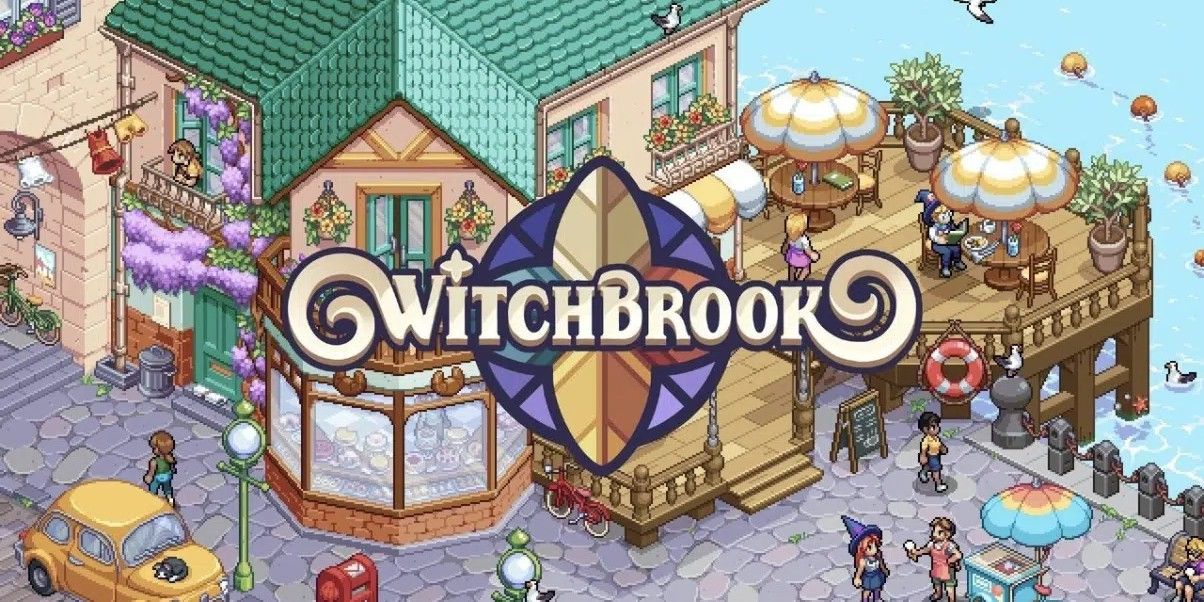 The Witchbrook logo over gameplay