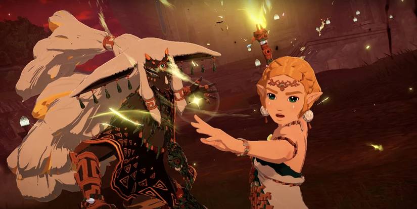 Rauru and Zelda in combat together in Hyrule Warriors: Age of Imprisonment.