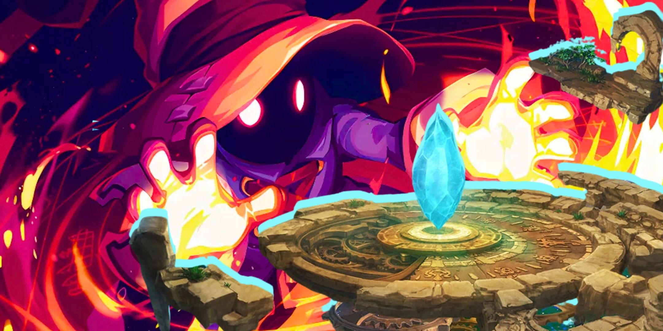 A split image featuring a crystal from the Final Fantasy series and art from the Magic: The Gathering x FF crossover