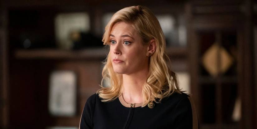 Abigail Hawk as Abigail Baker in Blue Bloods, looking surprised