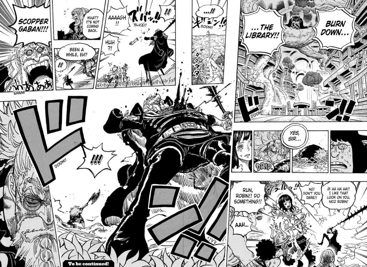Scopper Gaban attacks Saint Sommers in One Piece Chapter 1148.