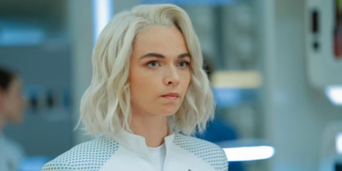 Christine Chapel (Jess Bush) is pursing her lips in Star Trek.
