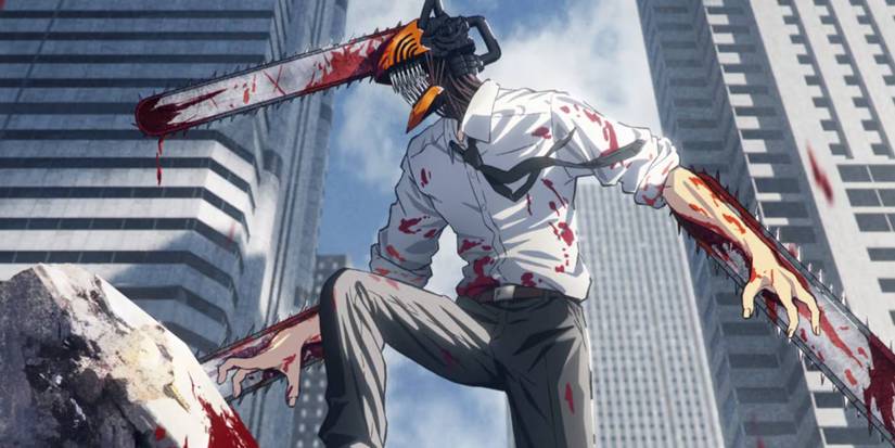 Denji di atas reruntuhan di Chainsaw Man.