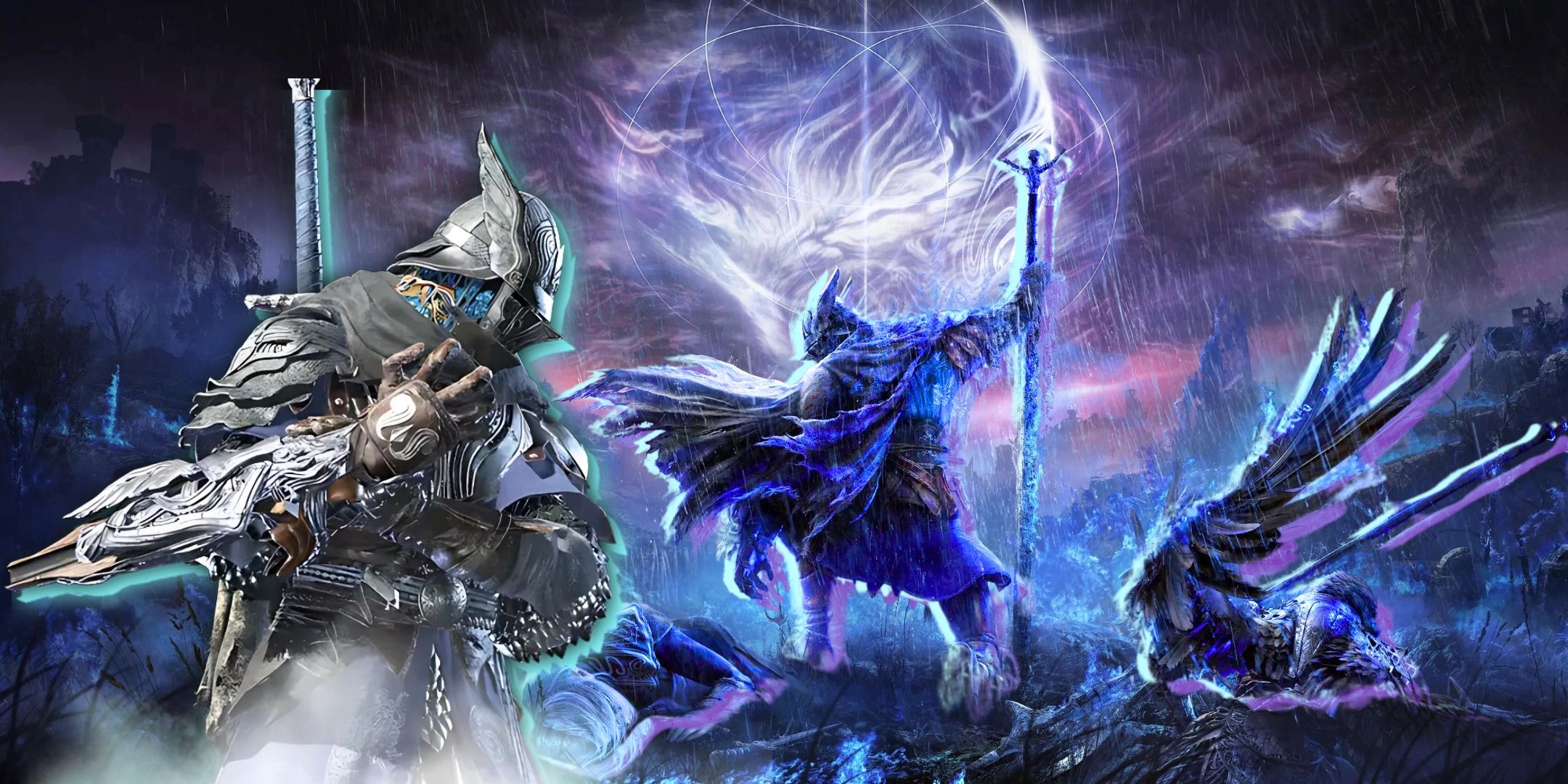 A collage featuring key art for Elden Ring Nightreign