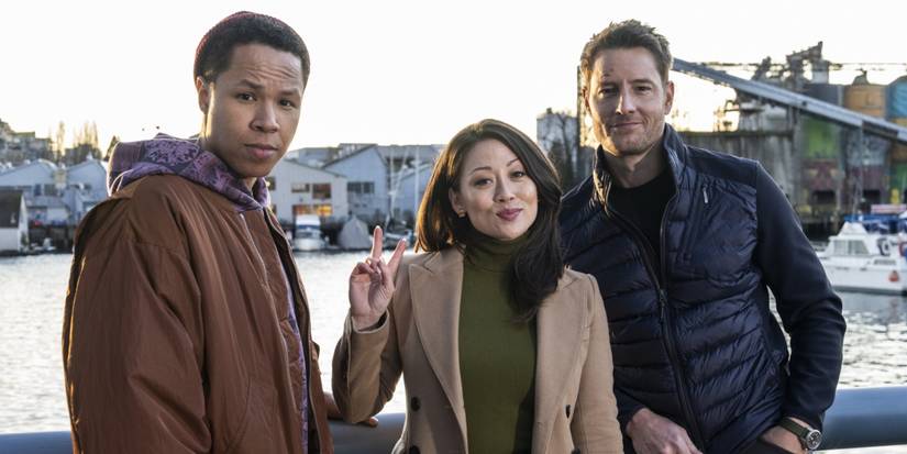 Eric Graise as Bobby, Fiona Rene as Reenie, and Justin Hartley as Colter in Tracker 'Chicago'