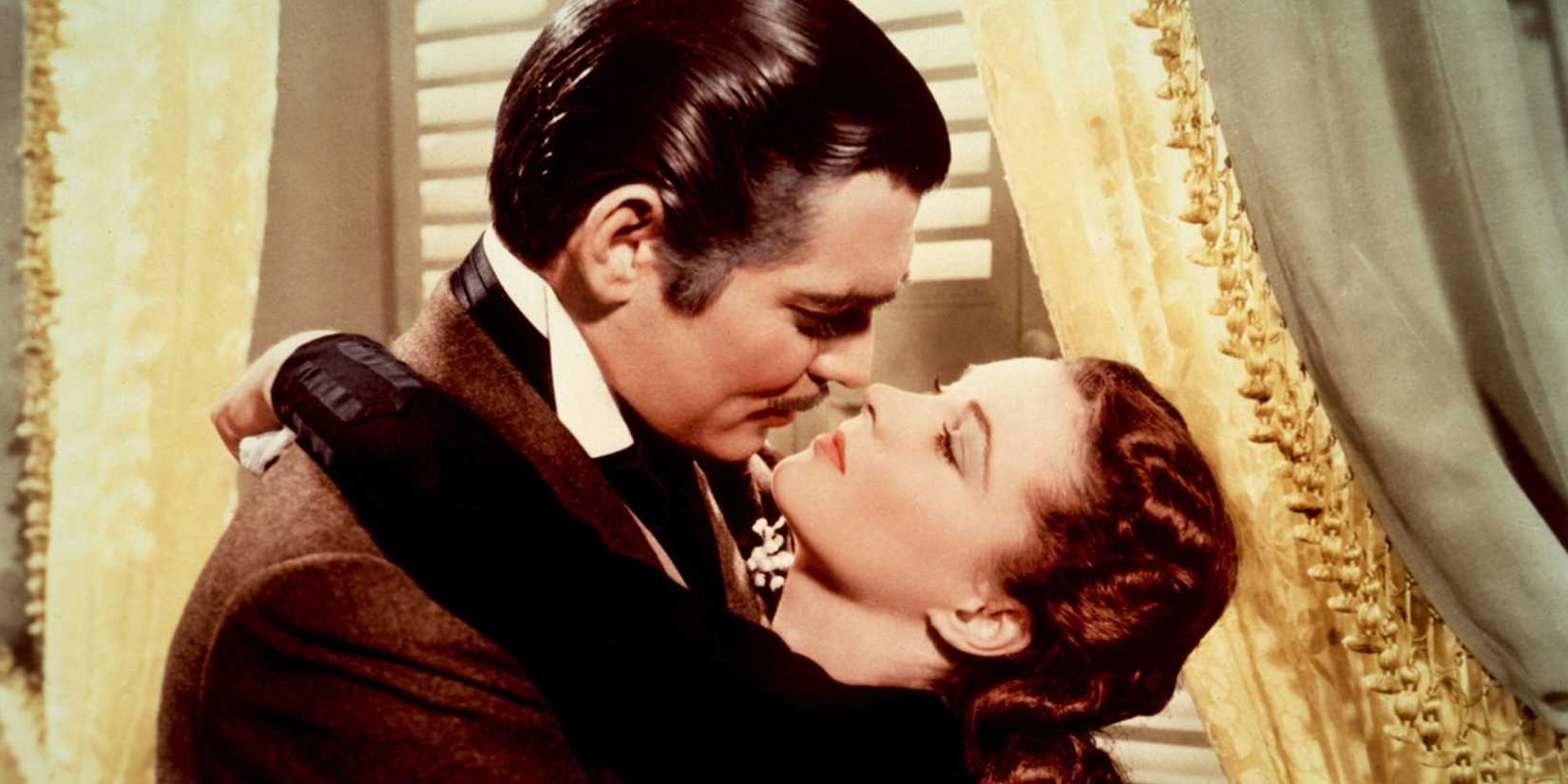 Rhett and Scarlett embrace in Gone with the Wind