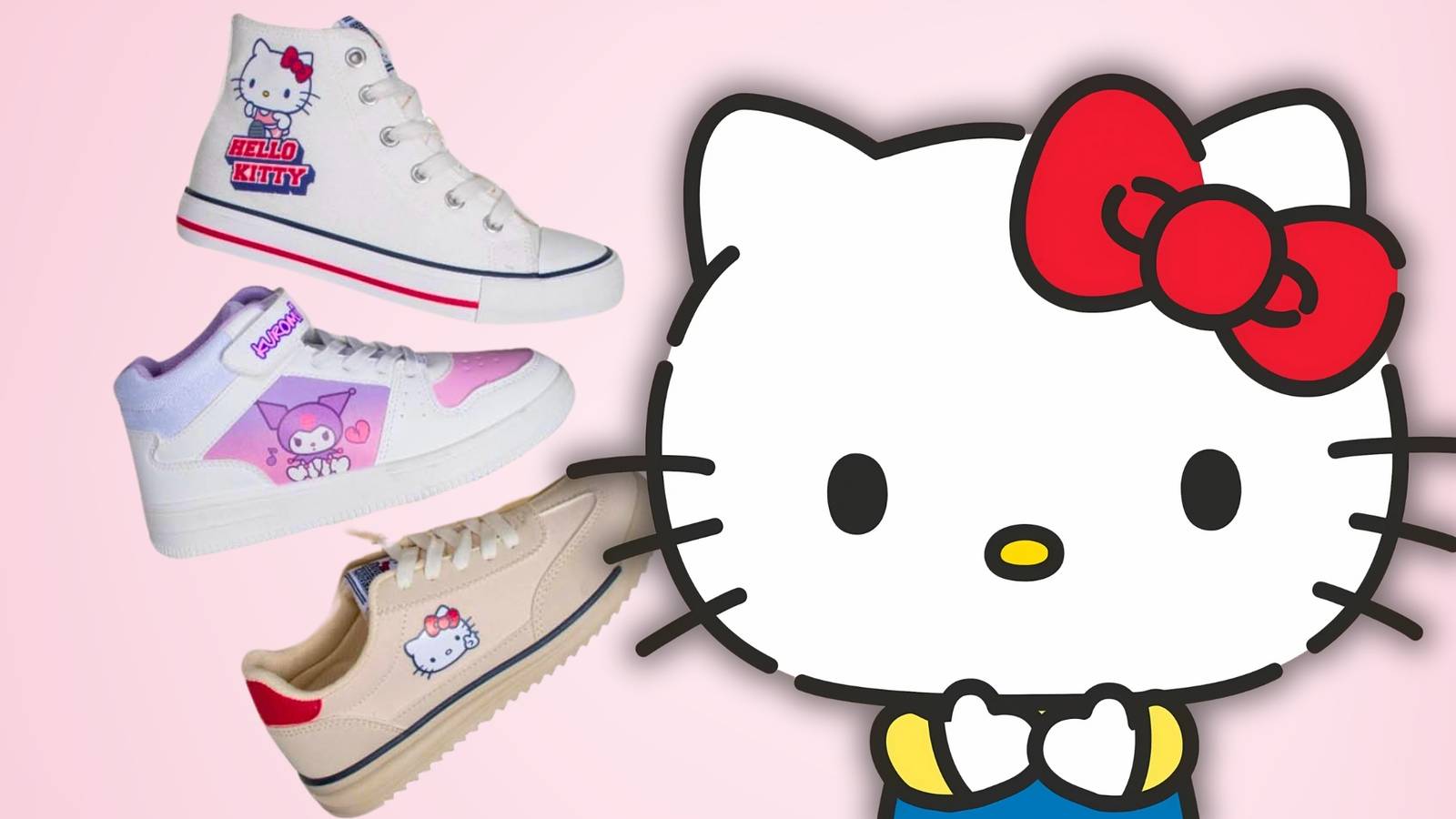 Baskets Hello Kitty Lumineuses Pour Fille - Semelle LED, Scratch, Antidérapante - License Officielle Sanrio
