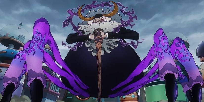 Saint JayGarcia Saturn of the Five Ancients arrives on Egghead using the awakened hybrid form of its devil's fruit in one piece.