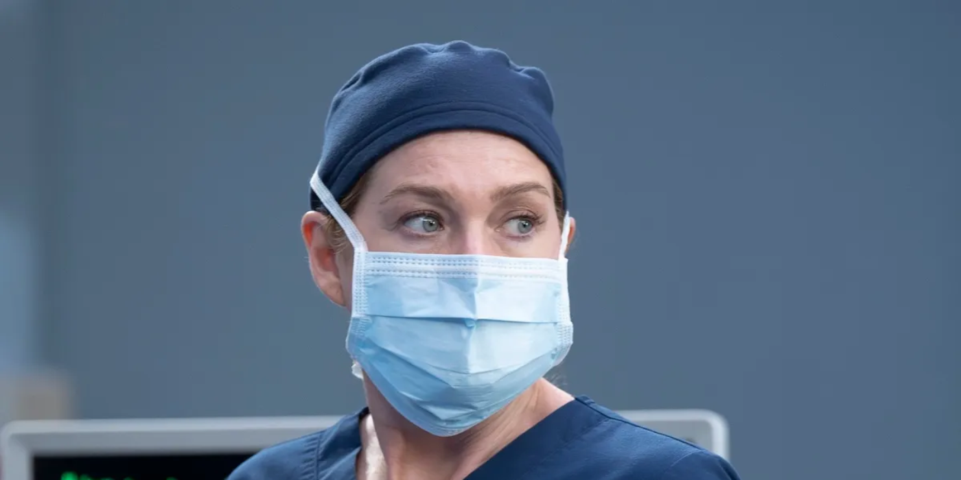 Meredith Grey with a mask on 