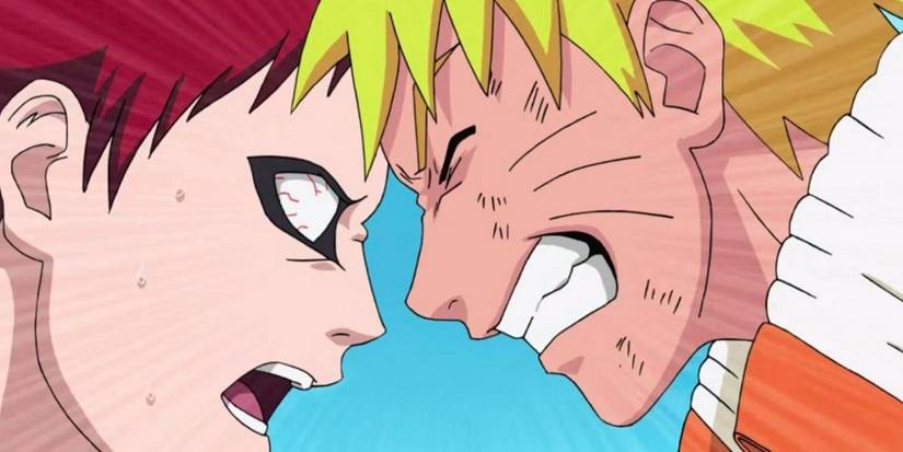 Naruto Uzumaki menanduk Gaara dengan marah di anime Naruto.