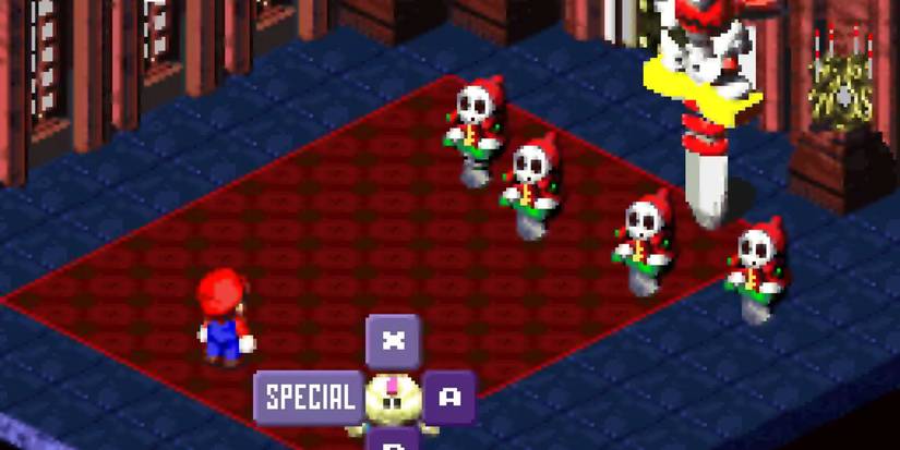 Super Mario RPG Legend of the Seven Stars Battle against Shy Guys