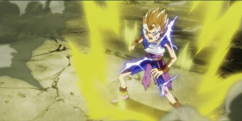 Super Saiyan 2 Cabba defends himself during Dragon Ball Super's Tournament of Power.