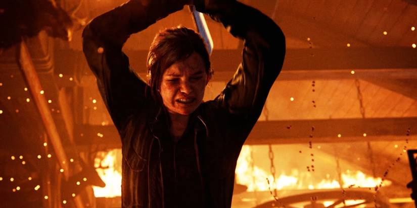 Ellie brutally cuts David with a machete along with the restaurant she burns in in The Last of Us Part I