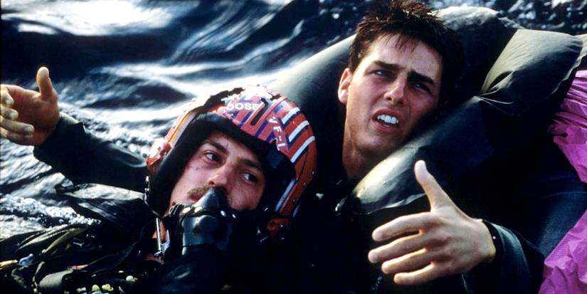 Goose and Maverick in the ocean after ejecting