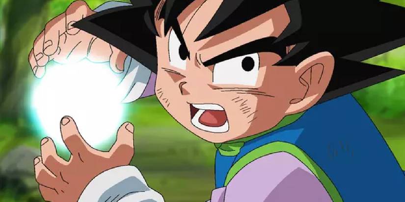 Goten fires a kamehameha in Dragon Ball Super.
