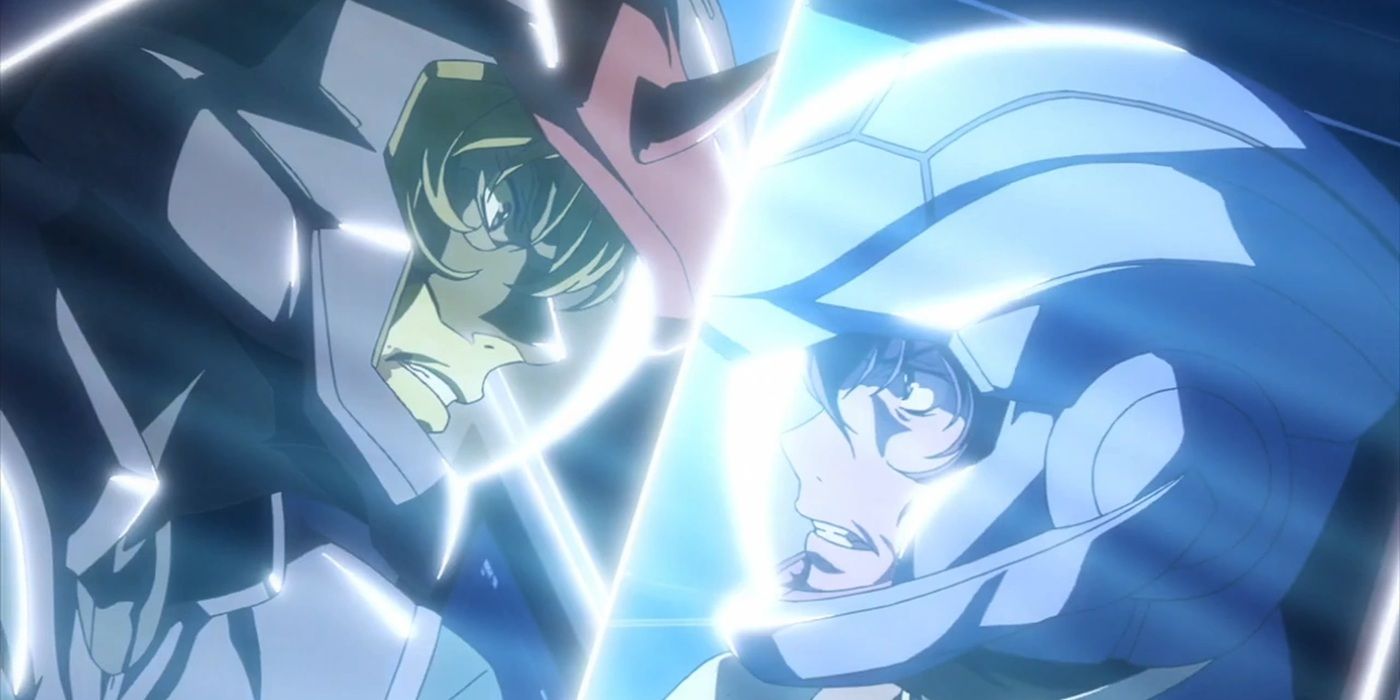 Mr. Bushido battles Setsuna in Mobile Suit Gundam 00.