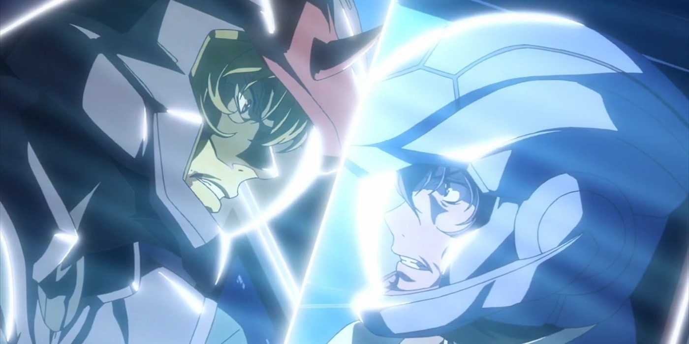 Mr. Bushido battles Setsuna in Mobile Suit Gundam 00.