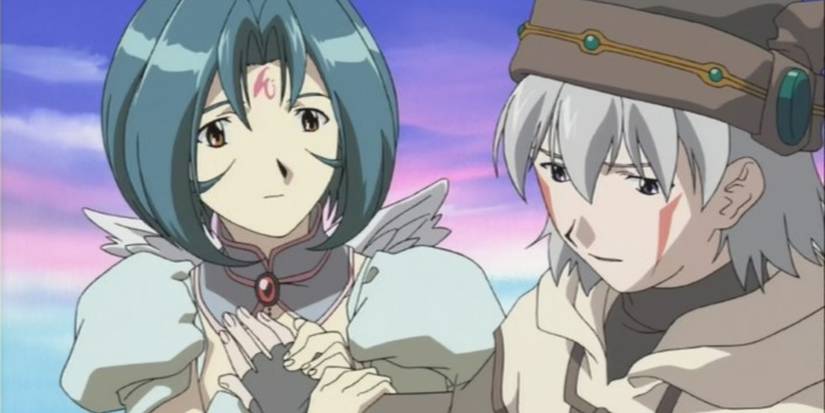 Lady Subaru and Tsukasa share a tender moment together in .hack//Sign.