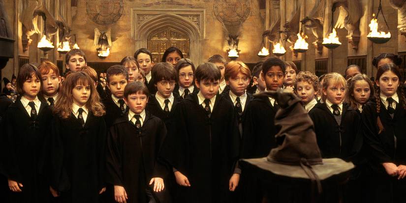 Hogwarts Students Looking at the Sorting Hat in Harry Potter and the Sorcerer's Stone
