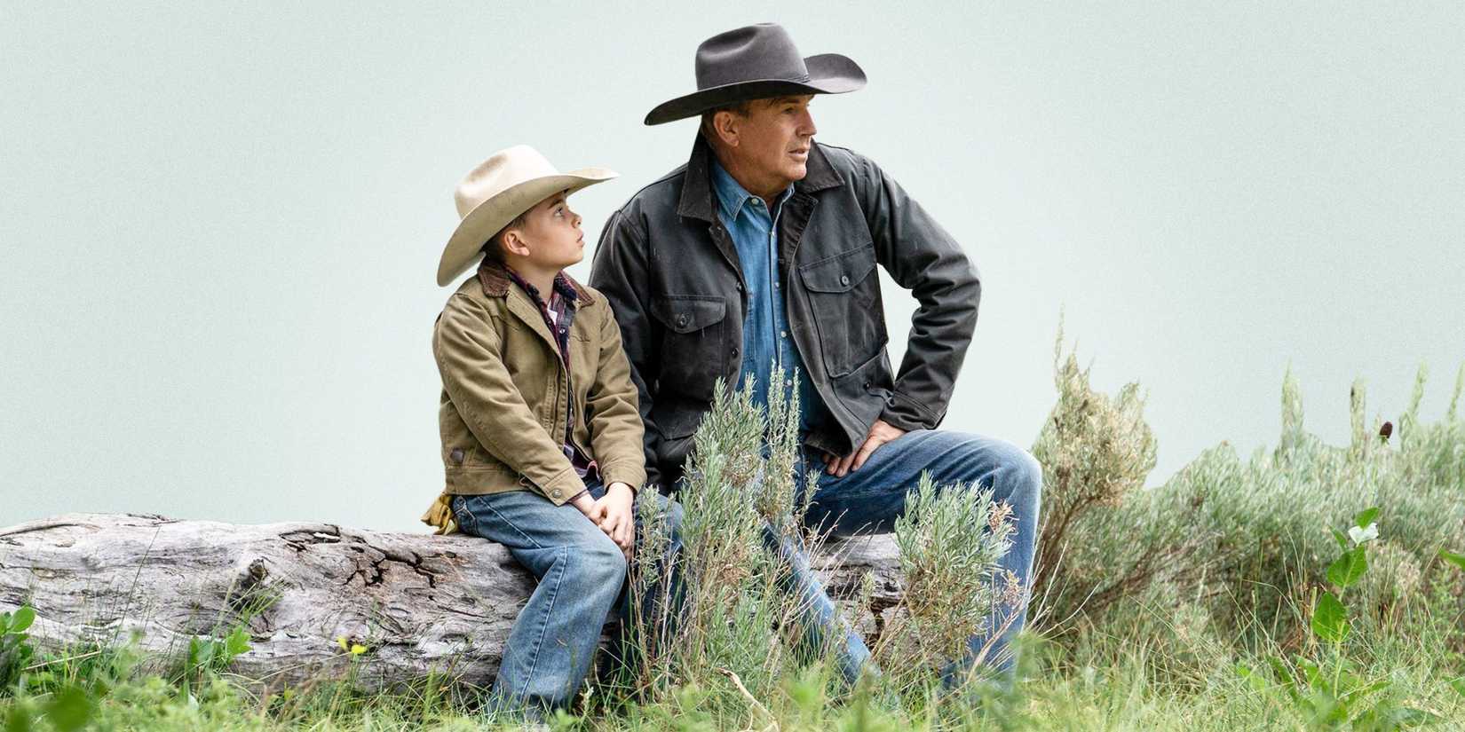 Kevin Costner as John Dutton and Brecken Merrill as Tate Dutton in Yellowstone