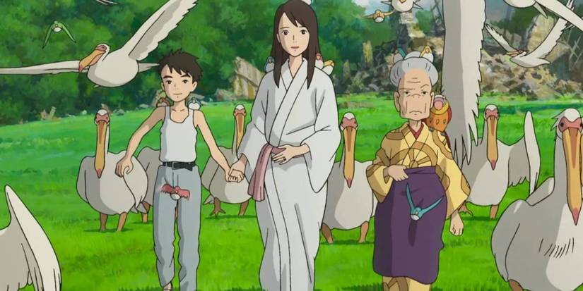 Mahito, Natsuko and Kiriko in The Boy and the Heron