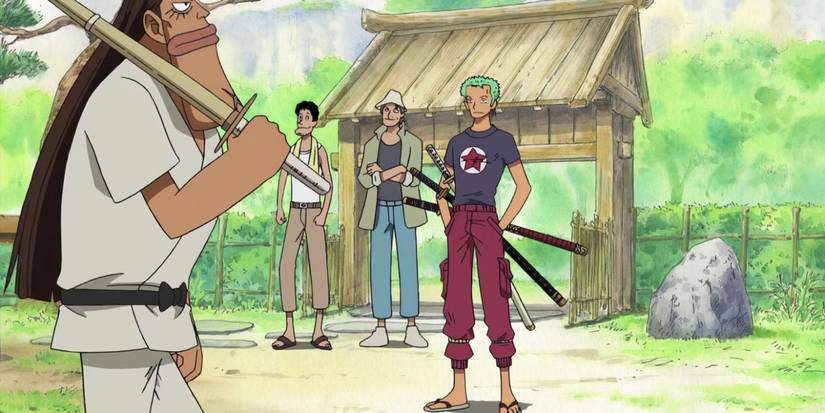 Zoro standing around in the Little East Blue arc of One Piece