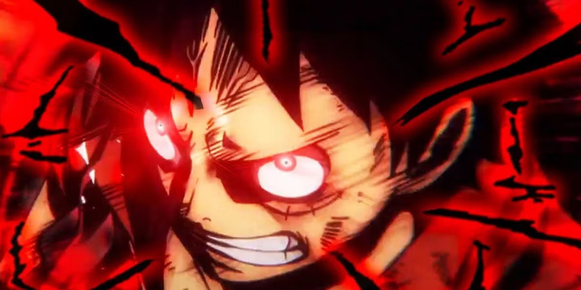 Luffy uses Haki to Conqueror with a red glow in the unique anime.