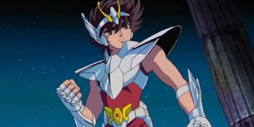 Pegasus Seiya looks determined in Saint Seiya.