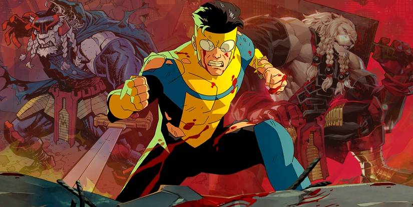 Robert-Kirkman's-Invincible-Universe-Book-Sets-Major-Record featuring of an animated invincible in the center with covers to Battle Beast #1 in the background