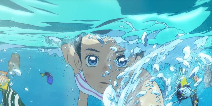 Ruka swims through the ocean in Children of the Sea.