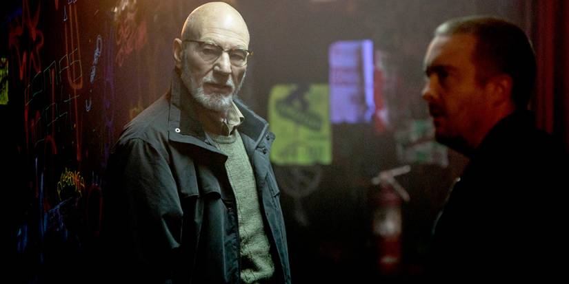 Patrick Stewart looking concerned in a dive bar