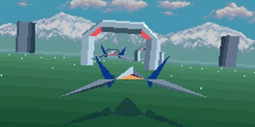 Star Fox Gameplay with Fox flying to an arch