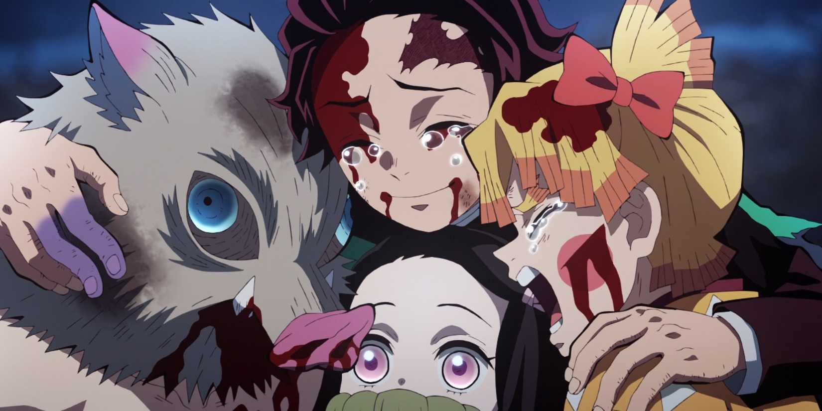 Tim Tanjiro berpelukan.