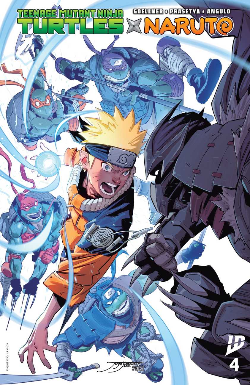 Dynamiczne starcie w komiksie Naruto x Teenage Mutant Ninja Turtles ukazuje epicką konfrontację kultowych postaci, łączącą style walki obu legendarnych światów.