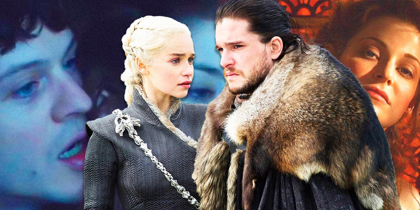 Game of Thrones's Jon and Daenerys with some images of some couples behind them