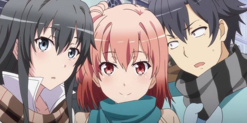 Yukino, Yui, and Hachiman are taking a group photo in My Teen Romantic Comedy SNAFU.