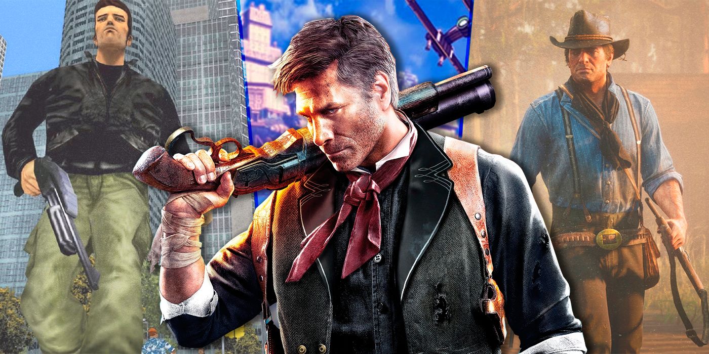Booker from Bioshock Infinite, Claude from Grand Theft Auto 3, and Arthur from Red Dead Redemption 2