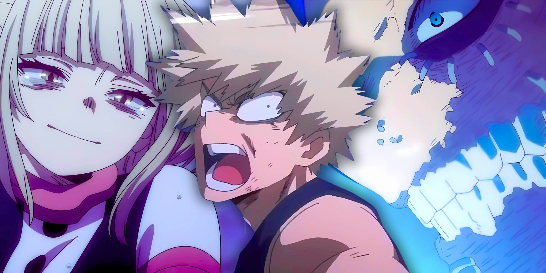 A collage featuring Toga, Dabi and bakugo from My Hero academia