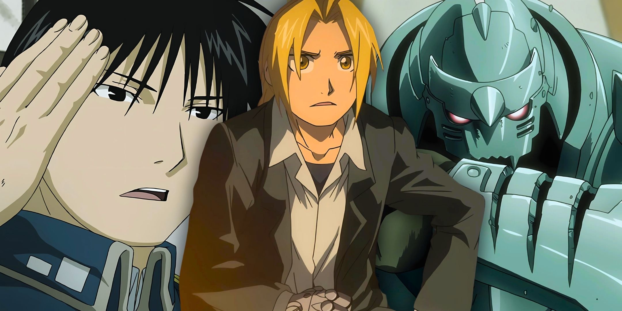 A collage featuring Edward and Alphonse Elric, and Roy Mustang.from Fullmetal Alchemist: Brotherhood