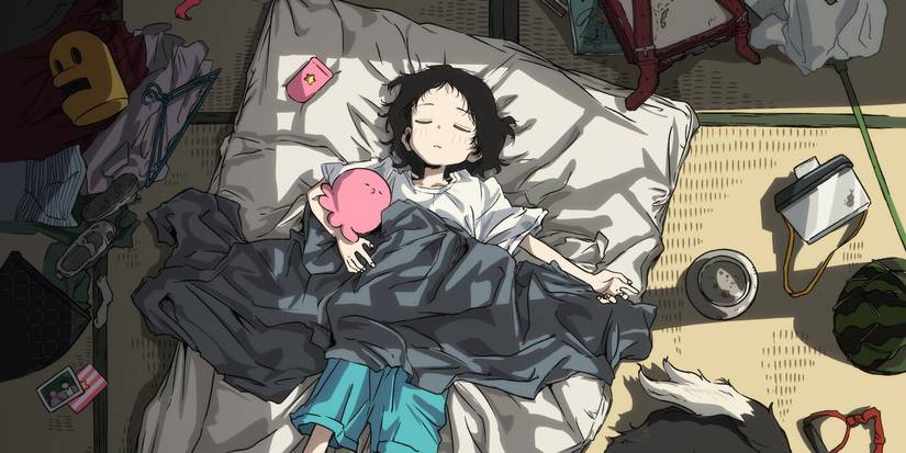 Shizuka dort au lit avec Takopi dans la série animée Original Sin de Takopi