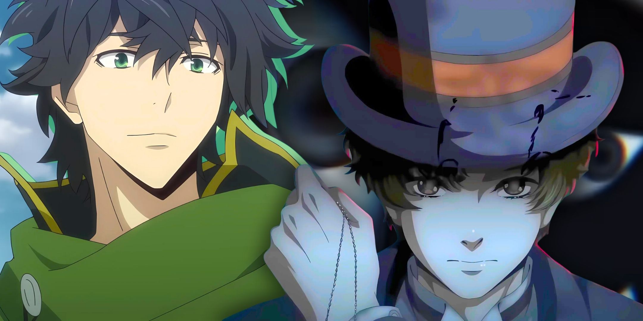 A collage of Naofumi from Shield Hero and Klein from Lord of Mysteries animes