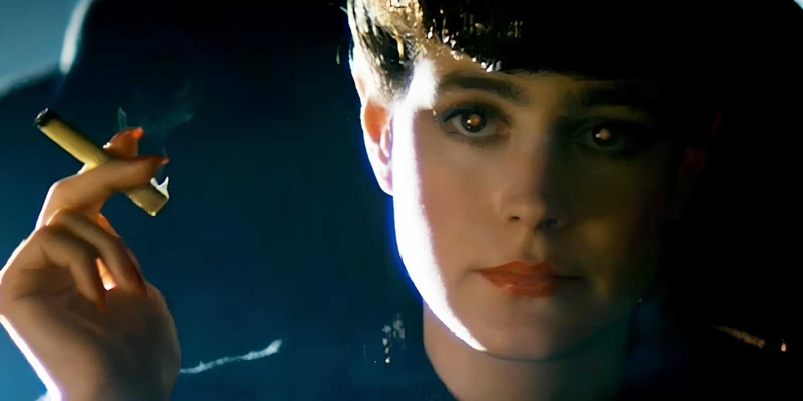 Rachael (Sean Young) holding a cigarette in Blade Runner.