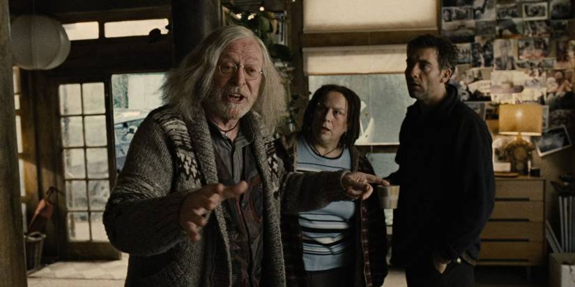 Jasper talking excitedly while Miriam and Theo look shocked