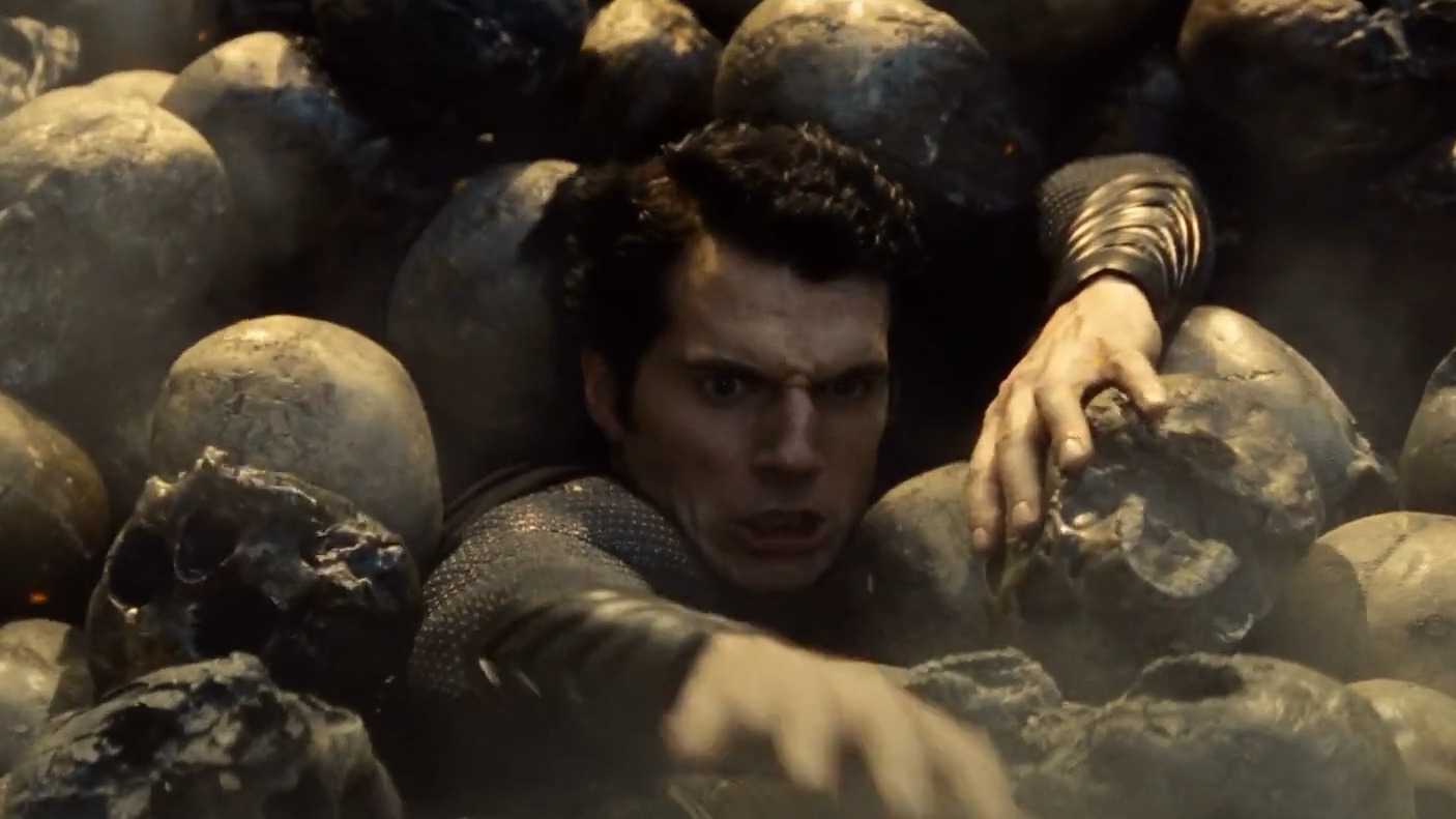 Henry Cavil's Superman sinking in pile of skulls
